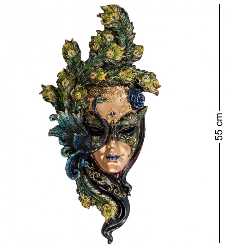 Венецианская большая маска Veronese "Павлин" (цвет зелёный с чёрным) WS-311