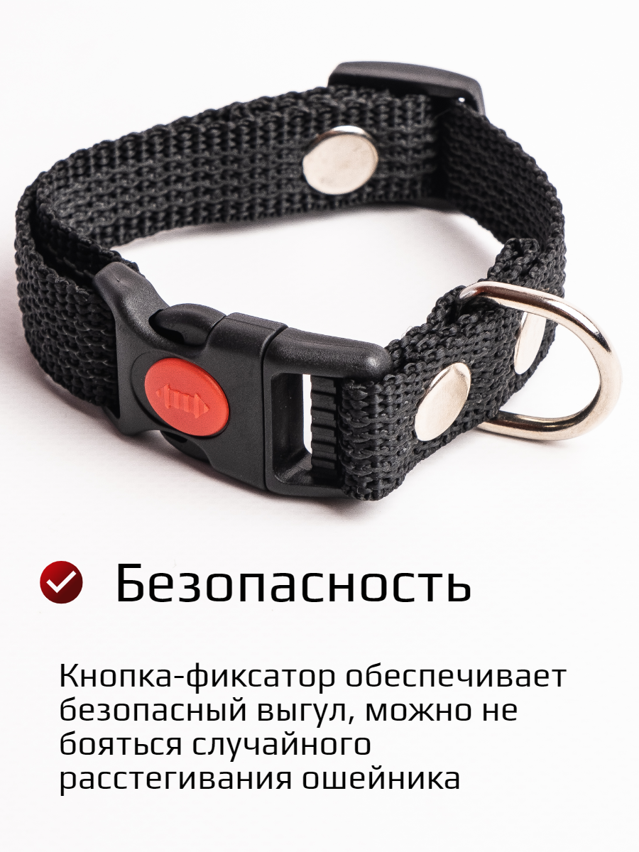 фото Ошейник для собак средних пород нейлон прорезиненный c фиксатором 20 мм