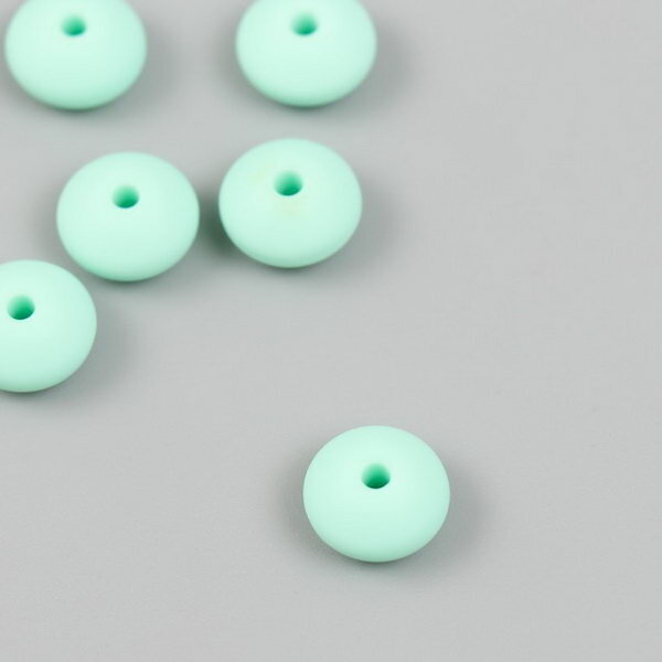 фото Бусина силикон "Сплющенная" мятно-зеленая d=1.2 см, 6 шт.
