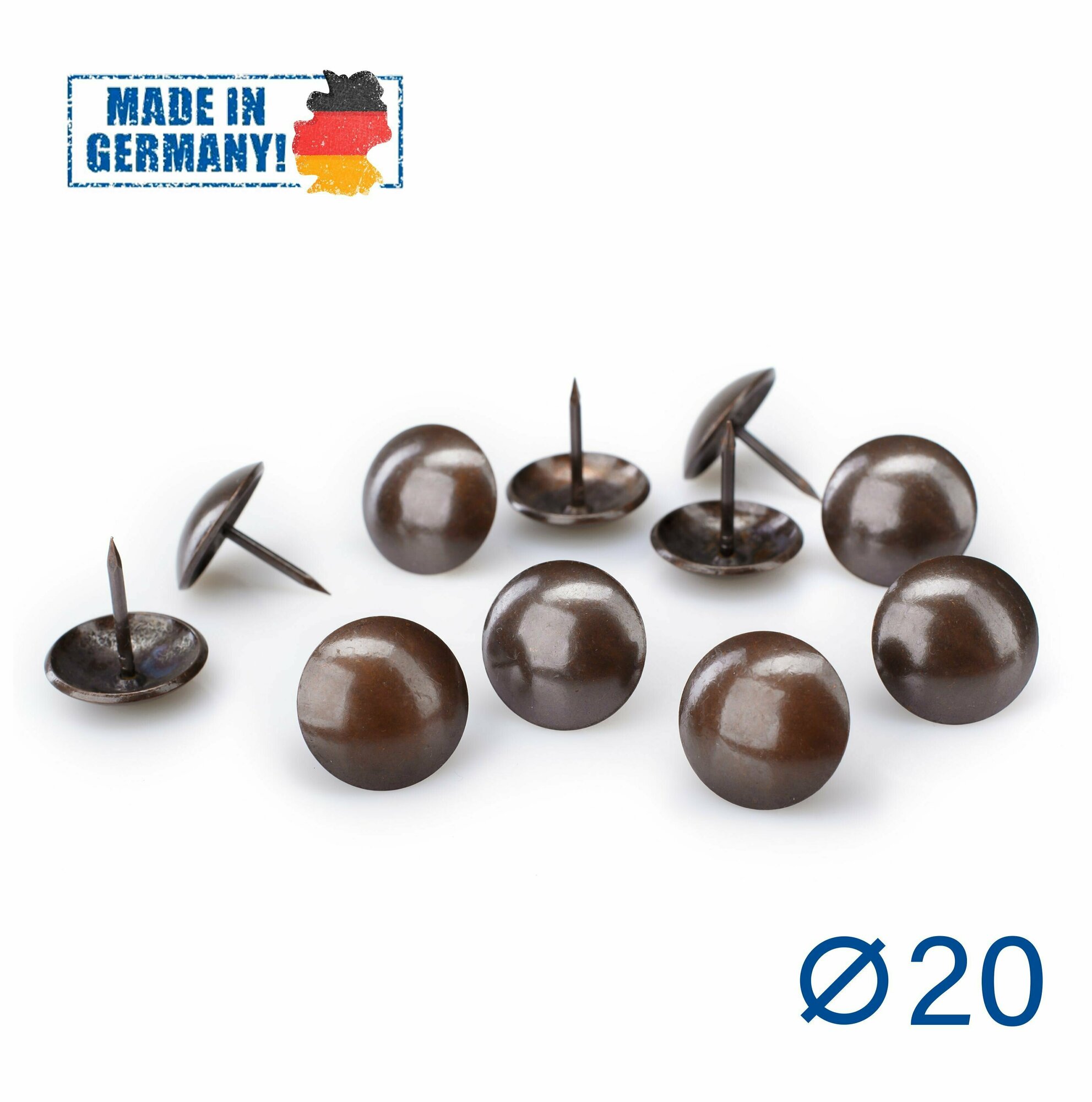 фото Гвозди мебельные декоративные, d 20 мм, 25шт, коричневый, 1503, для обивки и декора, HEICO