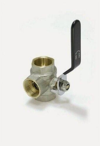 Изображение товара Кран шаровый трехходовой 1 дюйм Т-образный, внутренняя резьба, никелированный