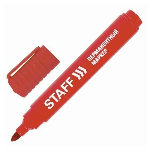 Маркер красный 3 штуки STAFF перманентный (нестираемый), круглый наконечник 2,5 мм, Basic PM-733, 150734