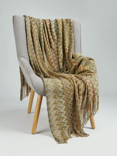 Изображение товара Плед PA-4 теплый пушистый 130х200, мягкое вязаное покрывало для кровати и дивана, акрил с кистями