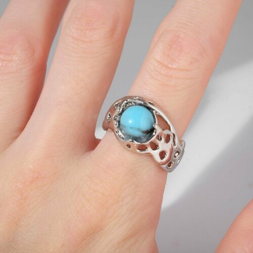 Кольцо ТероПром, искусственный камень, серебряный кольцо теропром искусственный камень голубой бирюзовый