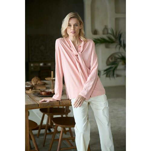 фото Блуза edge, классический стиль, свободный силуэт, однотонная, размер s, розовый