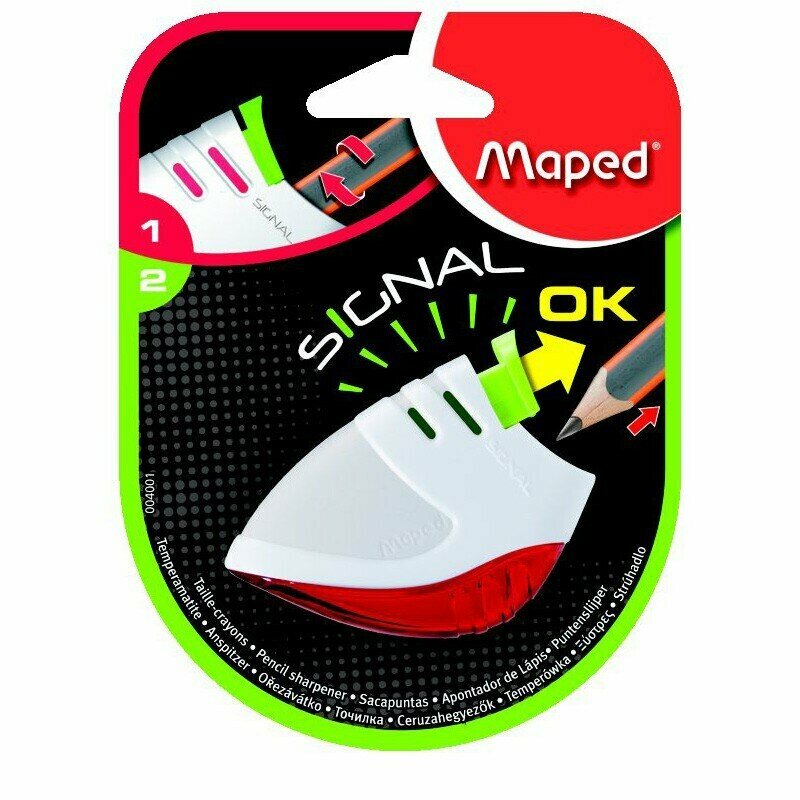 Точилка MAPED SIGNAL, 1 отверстие, индикатор заточки, ассорти, блистер