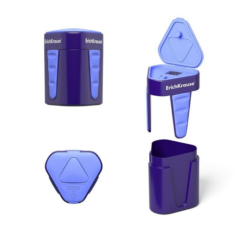 Пластиковая точилка ErichKrause 3-Touch с контейнером и крышкой, цвет корпуса ассорти