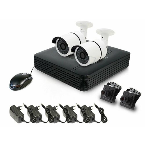 Проводной комплект наблюдения для улицы и офиса 2 внутренние 2 уличные - 4 FullHD камеры SKY-2604-5M KDM 018-AF2 I30105PR 2347800₽