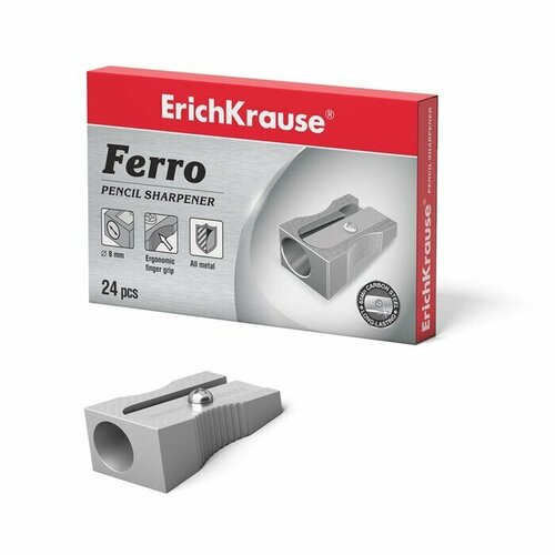 Точилка 1 отверстие ErichKrause Ferro, алюминий, отверстие диаметром 8 мм, серая, 24 шт.