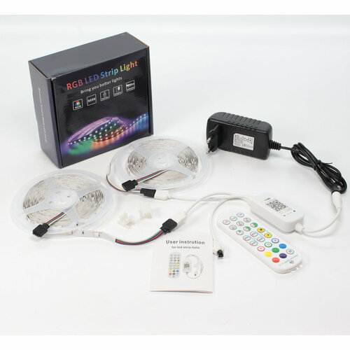 Набор светодиодной ленты 10XRGB30-A02 X12 (12V, RGB 30led/m 2x5m, IR, Wi-Fi, адаптер 220V, IP20) набор светодиодной ленты 5xrgb30 a01 x11 12v rgb 30led m 5m ir wi fi адаптер 220v ip20