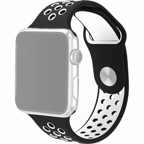 Ремешок на смарт часы Apple Watch (Эпл Вотч) 38/40/41 мм InnoZone Vent - Черный/Белый, силиконовый, спортивный