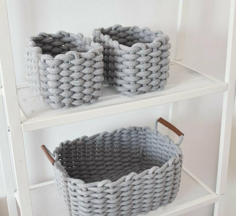 фото Набор корзин BOTTONCINI вязаные, плетеные, серый, 3 шт.