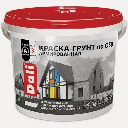 Изображение товара Краска-грунт по OSB Dali , армированная, матовая, база A, белая, 12 кг