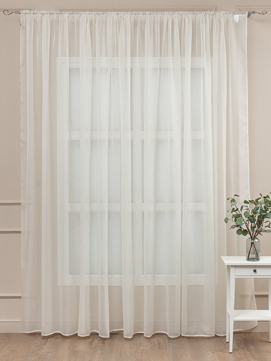 фото Тюль вуаль Amore Mio 500х270 см, 1 шт, для гостиной, спальни, кухни дома, длинный, на шторной ленте, готовый, однотонный, шампань