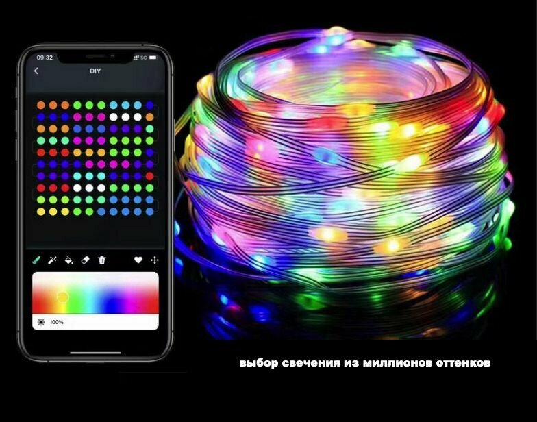 фото Гирлянда Роса ВСЕ цвета в одной 5 метров с пультом, мобильным приложением, датчиком звука