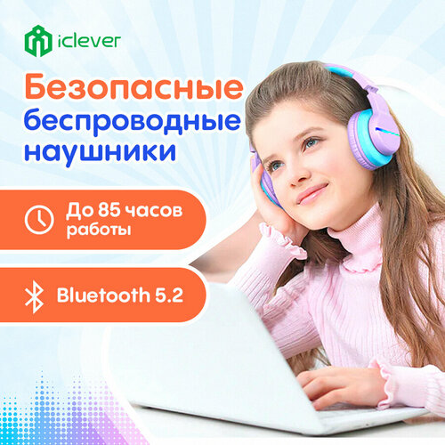 Детские беспроводные наушники, синие, iClever BTH12 Kids Bluetooth Headphones, синий (C03-1702N-08)