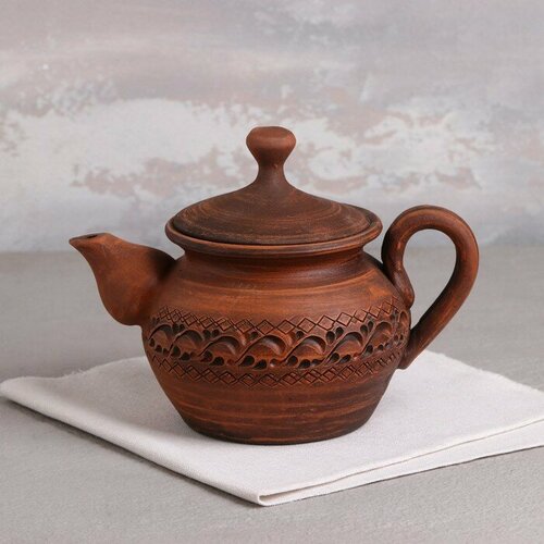 Чайник для заварки "Домашний", декор, красная глина, 0.8 л