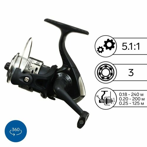 фото Катушка оснащённая bh200, 3 подшипника, 5.1:1, пластиковая шпуля, серебряная mikimarket