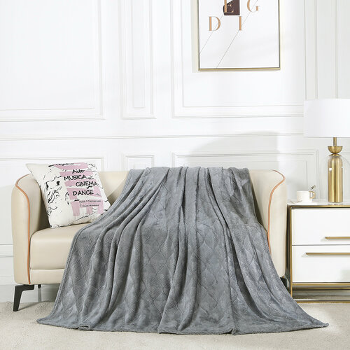 Плед 200х220 пушистый двуспальный Cleo Magnolia, серый, покрывало на кровать и диван, велсофт