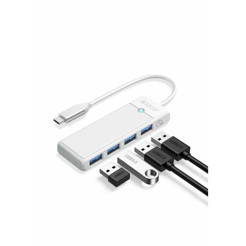 Концентратор ORICO USB-C с 4x USB-A белый (ORICO-PAPW4A-C3-015-WH-EP) orico концентратор usb 3 0 orico dm1u wh белый