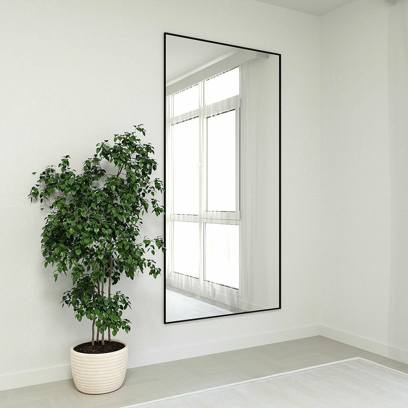 Зеркало настенное в алюминиевой раме ALUMIRROR, 200х100 см. Цвет: Черное - фотография № 3