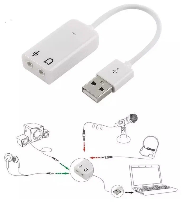Внешняя звуковая карта USB для компьютера / аудио адаптер для наушников колонок и микрофона Jack 35