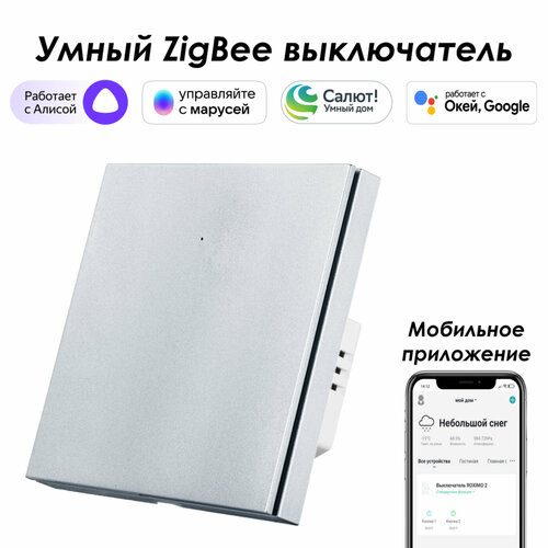 Умный Zigbee выключатель ROXIMO, однокнопочный, платиновый, SZBTN01-1P