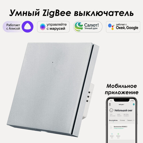 Изображение товара Умный Zigbee выключатель ROXIMO, однокнопочный, платиновый, SZBTN01-1P