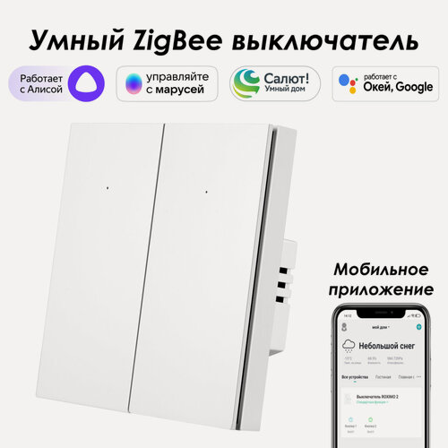 Изображение товара Умный Zigbee выключатель ROXIMO, двухкнопочный, белый, SZBTN01-2W