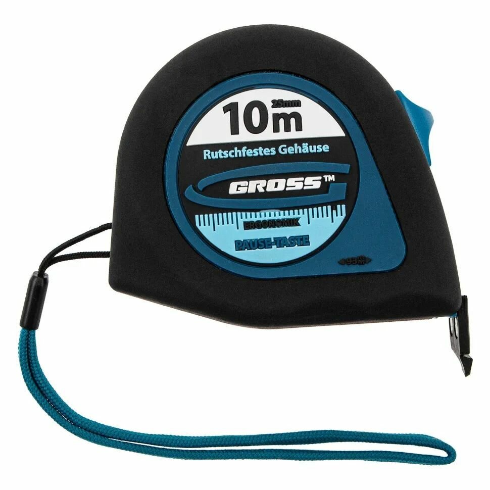 Рулетка "Ergonomisch",10 м x 25 мм, магнитный обрезиненный зацеп Gross — фото 1