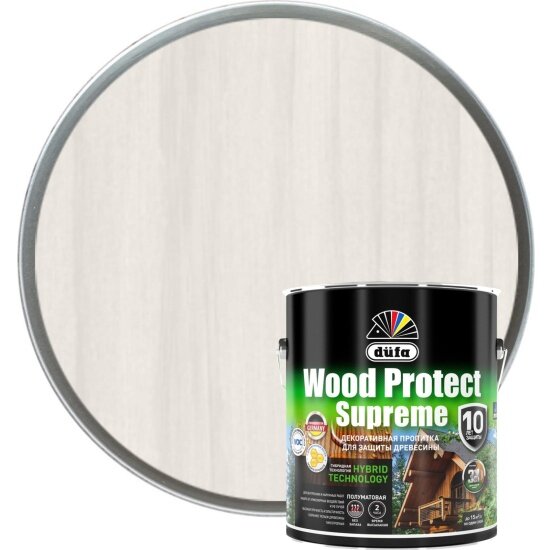 Пропитка декоративная для защиты древесины алкидная Dufa Wood Protect Supreme белая 2,5 л