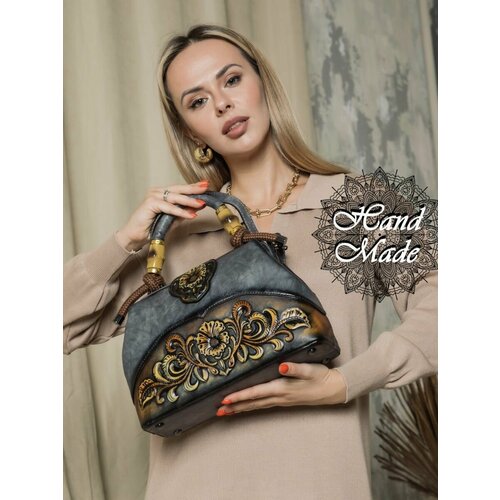 фото Сумка саквояж lumida, серый, коричневый