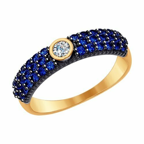 Кольцо кольцо из золота 017084, красное золото, 585 проба, размер 18, синий