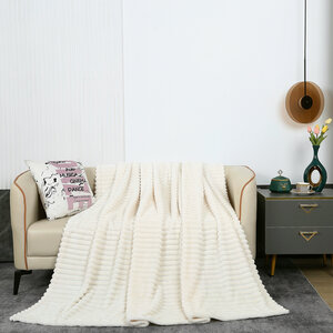 Плед двуспальный 180х200 белый в полоску, покрывало на кровать и диван Cleo Marmari, пушистый велсофт