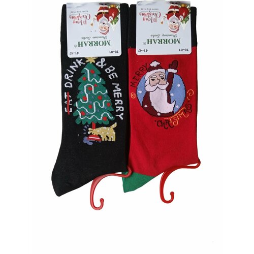 Мужские носки Turkan, 2 пары, фантазийные, на Новый год, размер 41-47, красный, черный