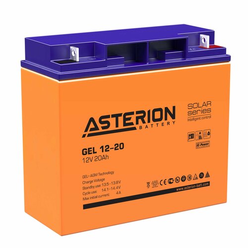 Гелевый аккумулятор Asterion GEL 12-20 AGM+GEL 12V 20Ah 12В 12 Ач универсальный