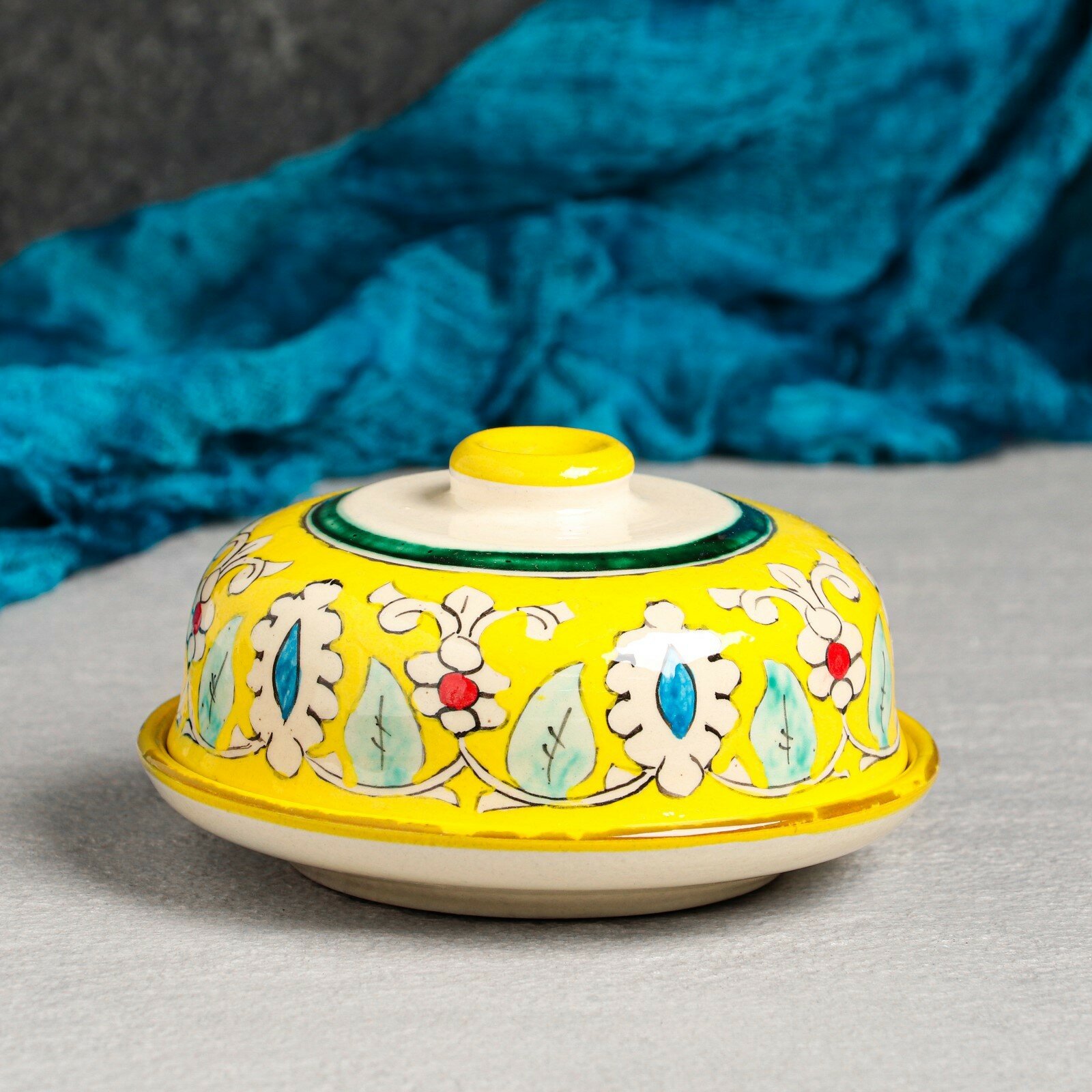 фото Масленка Риштанская Керамика "Узоры", 13 см, желтая 9093595