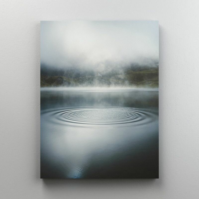 Интерьерная картина на холсте "Пейзаж - утренний туман над озером" размер 30x40 см