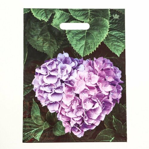 Пакет Сердце Гортензии полиэтиленовый с вырубной ручкой 40х31 см 60 мкм 50шт 1372₽