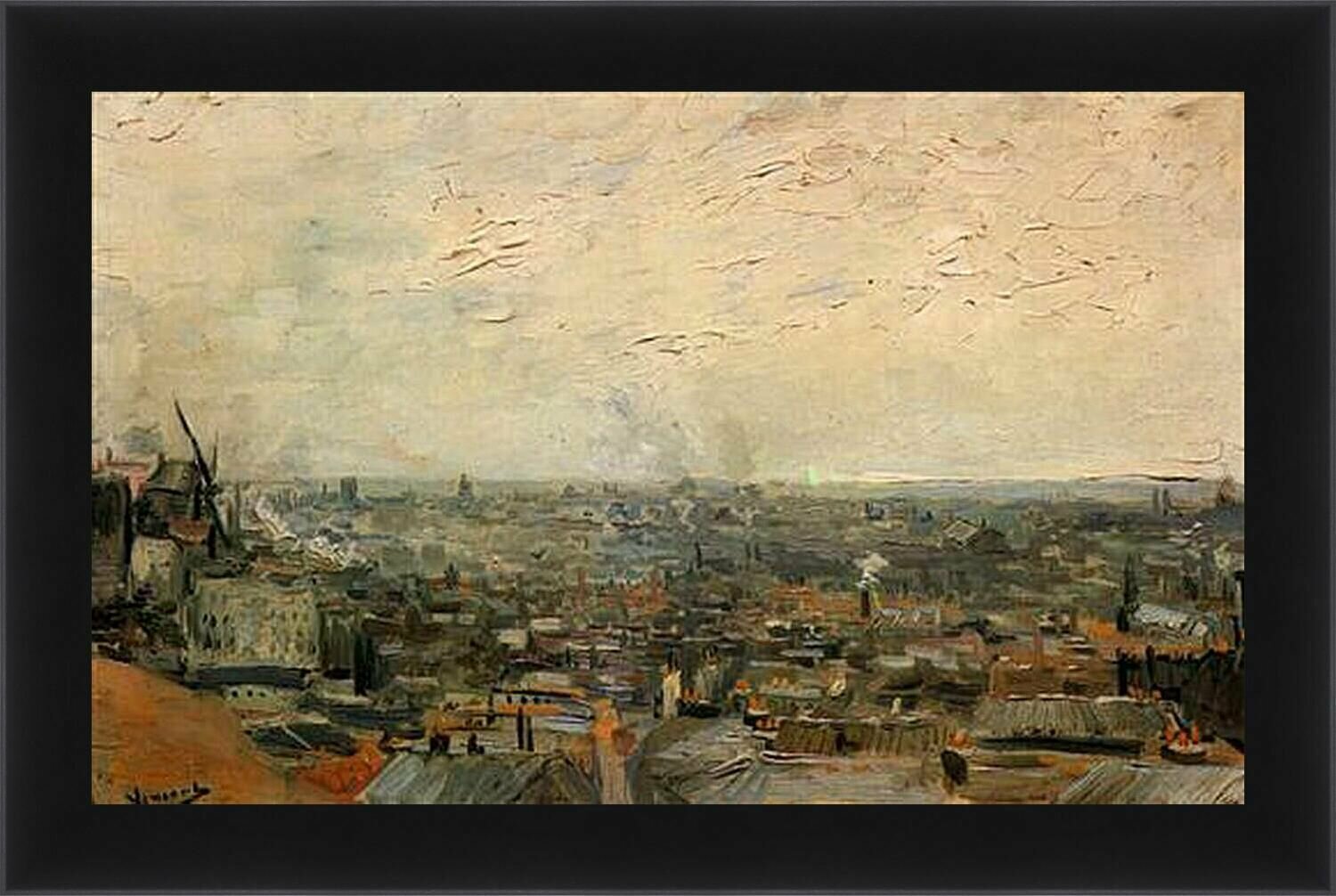 Плакат постер на бумаге View of Paris from Montmartre. Винсент Ван Гог. Размер 21 на 30 см