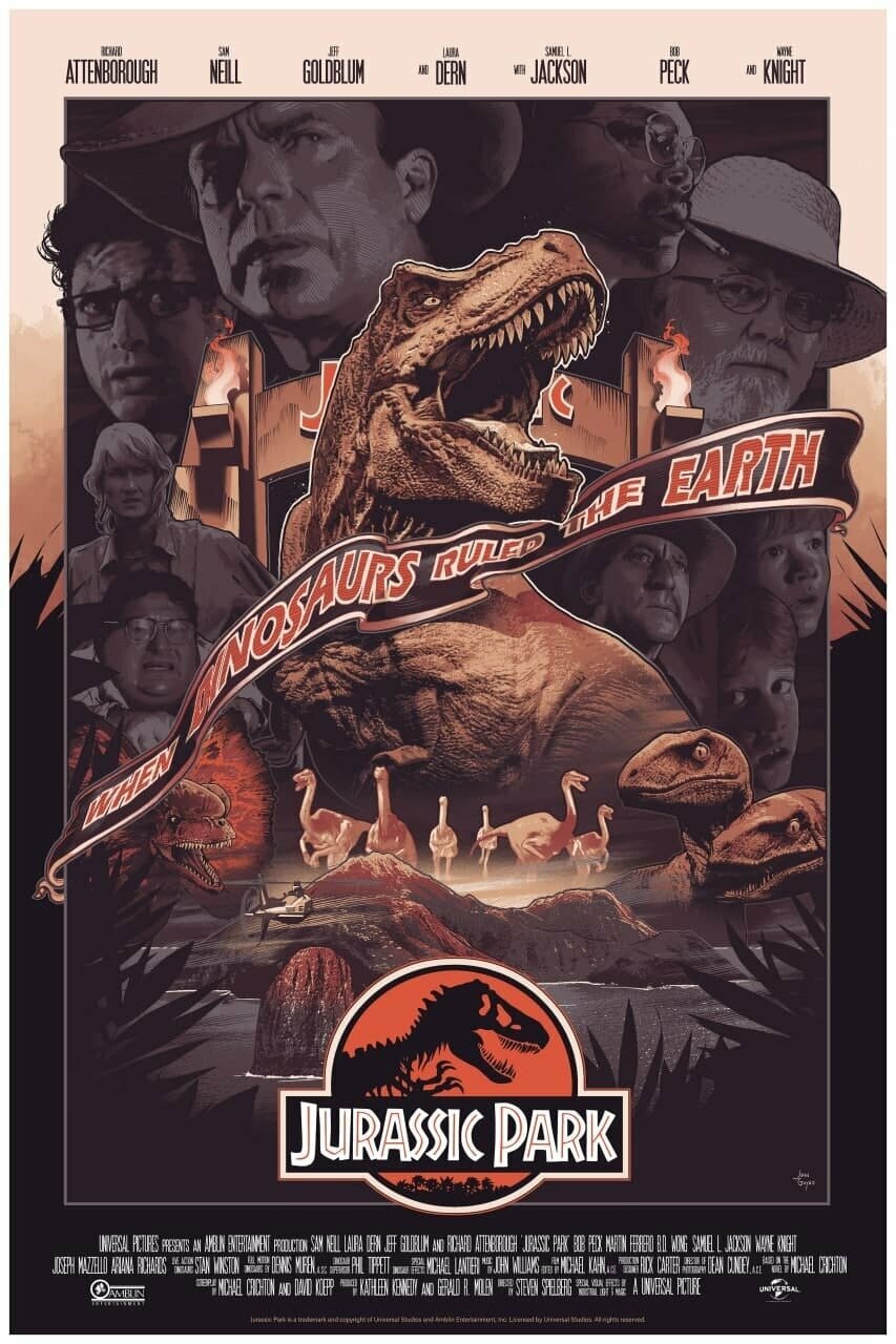 Плакат, постер на бумаге Парк Юрского периода (Jurassic Park, 1993г). Размер 21 х 30 см