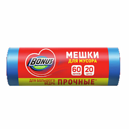 Пакеты для мусора BONUS 60л 20шт 60х80см HD синие 351₽