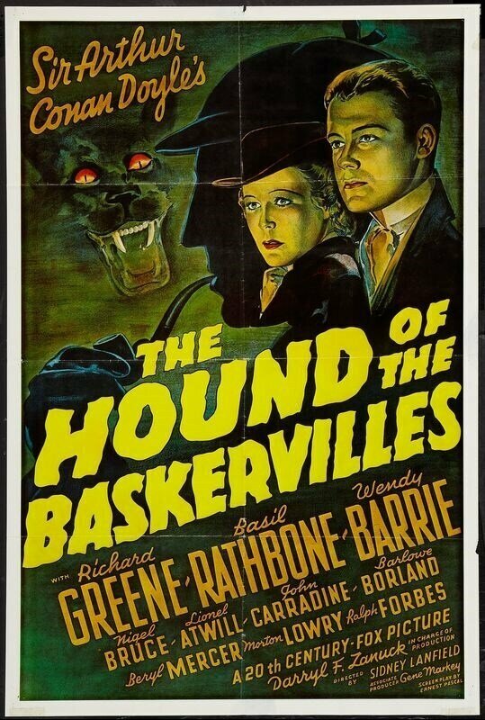 Плакат постер на холсте Шерлок Холмс: Собака Баскервилей (The Hound of the Baskervilles) Сидней Лэнфилд. Размер 21 х 30 см