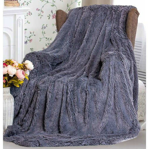 Плед с ворсом 220*240см серый, пушистый плед, плед-травка, покрывало на кровать / диван, мягкий плед, накидка