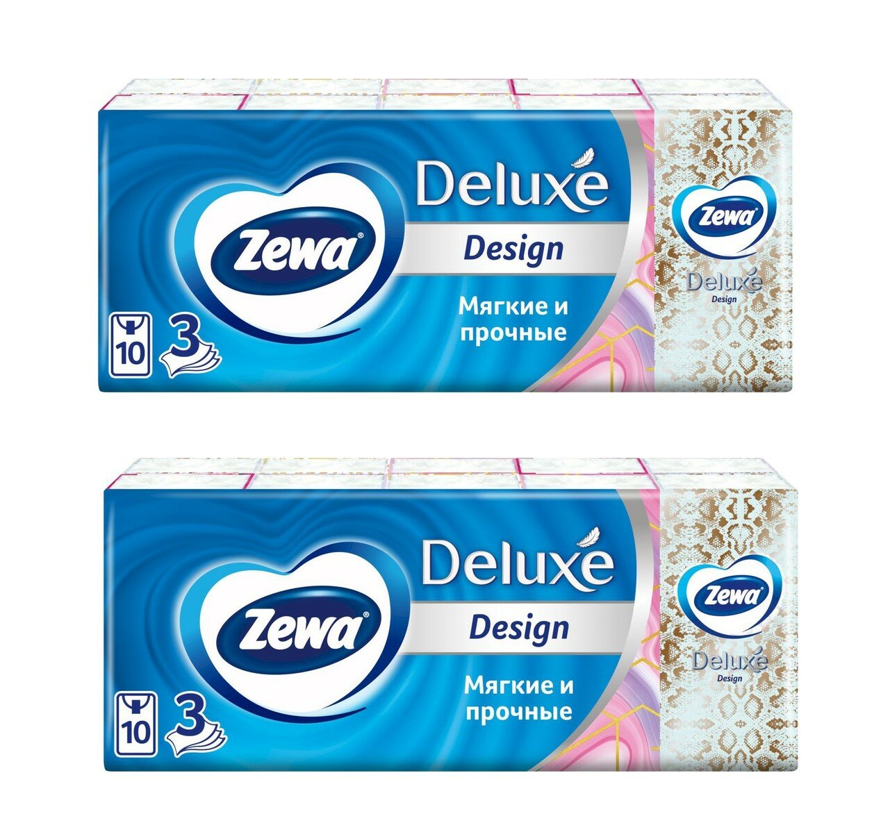 Zewa Платочки бумажные носовые Deluxe Design 3-х слойные, 10 шт-2 уп. /