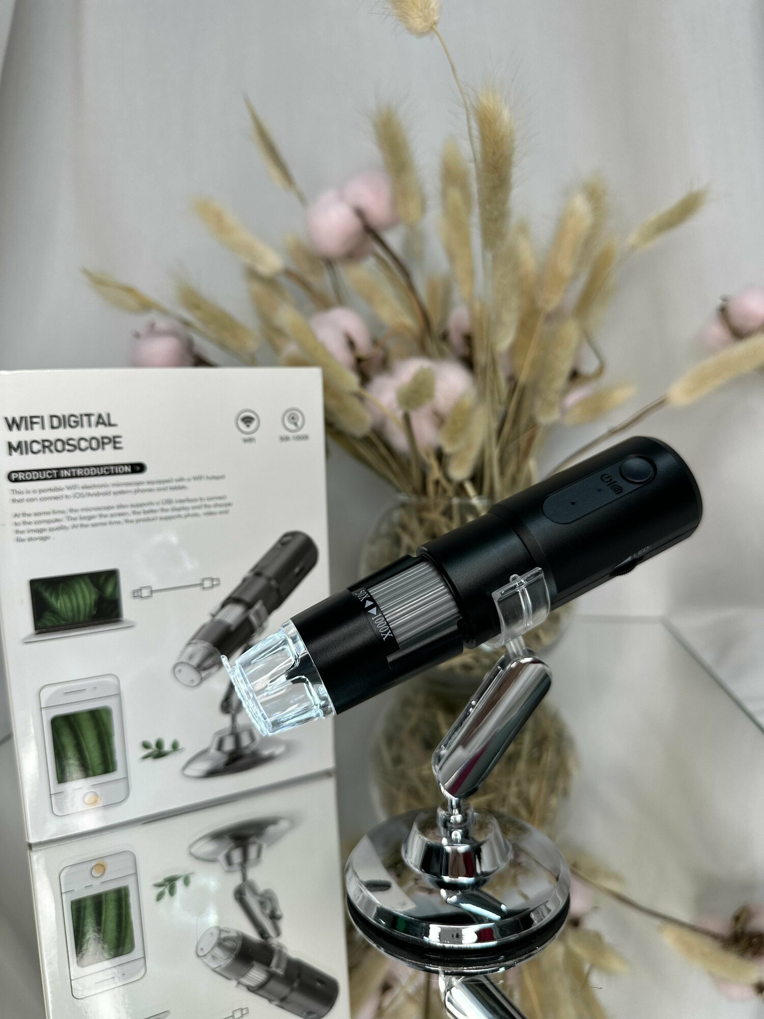фото Цифровой беспроводной микроскоп трихоскоп 1000X Wi-Fi, Черный