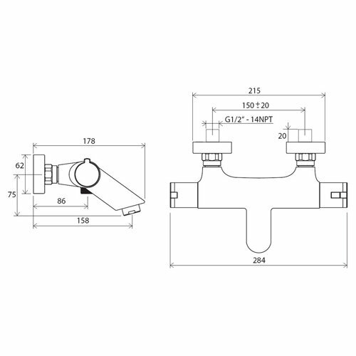 Termo TE 022.00/150 X070047 Смеситель для ванны/душа (1/2", 2 рычага, картридж, термостат) Ravak - фото №6