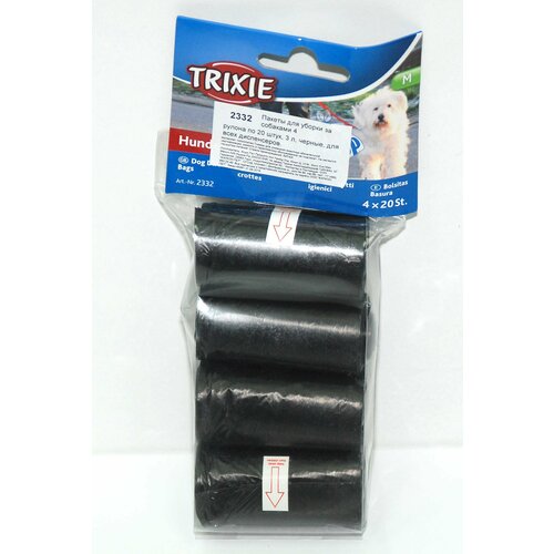TRIXIE Пакеты для уборки за собаками для всех диспенсеров черные 3 л 4 рулона по 20 шт