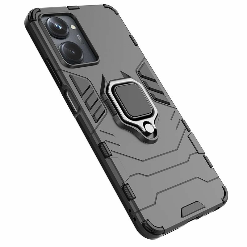 Противоударный чехол с кольцом Panther Case для Realme 10 Pro 5G черный — фото 1