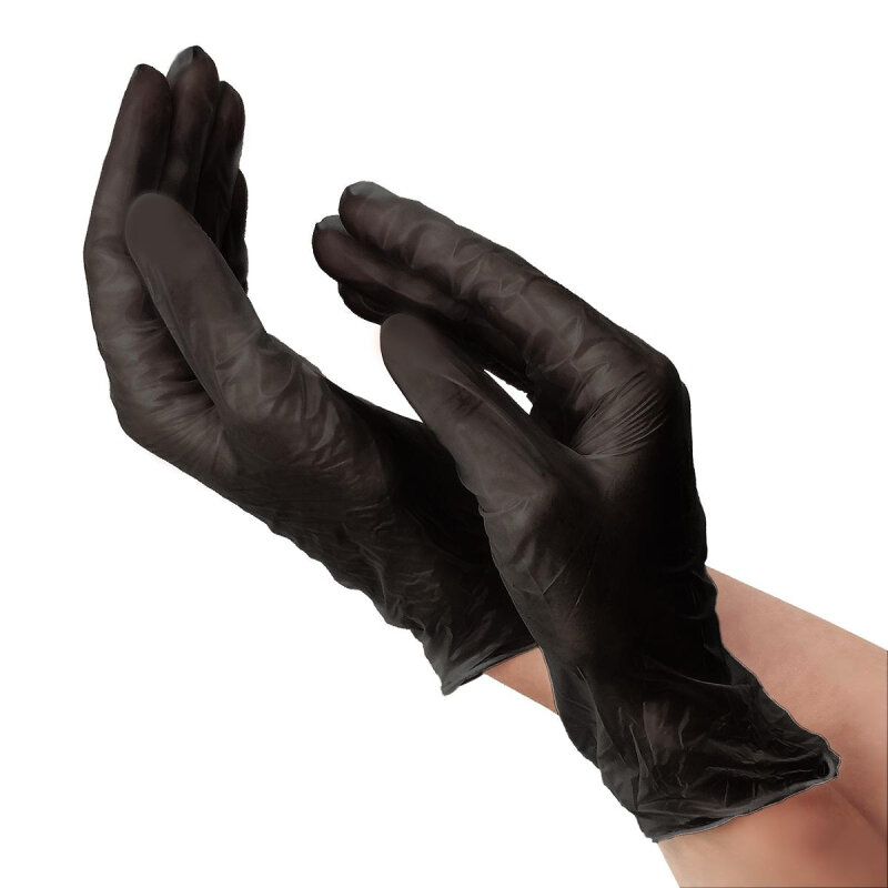 Перчатки виниловые Saf&ty, черные, S, 50 штук